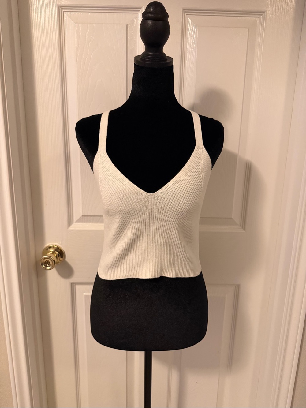 American Eagle Outfitters Ivory Ribbed V-Neck Crop Top